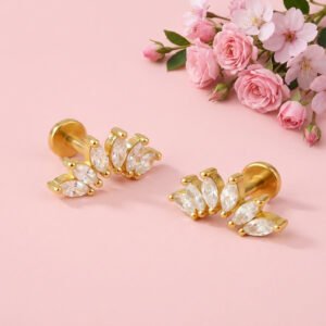 Leaf Marquise White Cz Stud Earrings – Sterling Silver