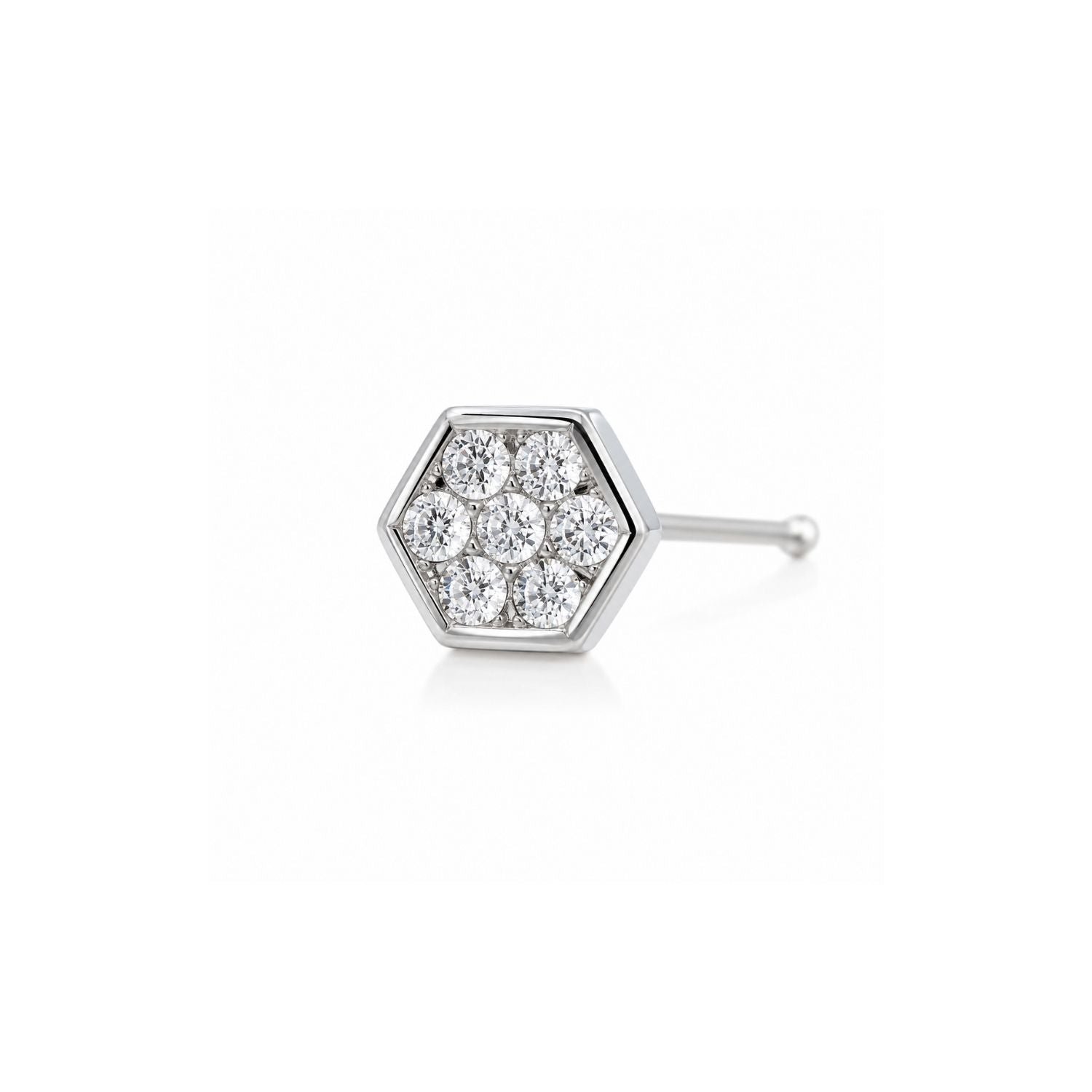 Hexagon Stud Pave CZ Nose Pin 925 Sterling Silver - Image 2