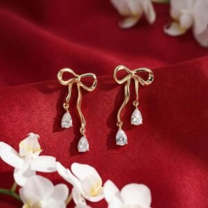 Gilded Ribbon Crystal Drops - 925 Sterling Silver Gold Plated