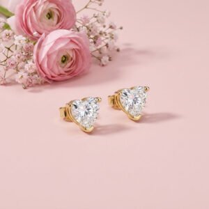 Heart Diamond Studs - 925 Sterling Silver Gold Plated
