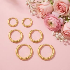 Plain Gold Hoop Earrings with Clicker Closure – 6mm, 7mm & 8mm