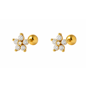 White Cz Flower Design Stud Earrings – Sterling Silver