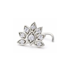 Lotus Petal CZ Nose Pin 925 Sterling Silver