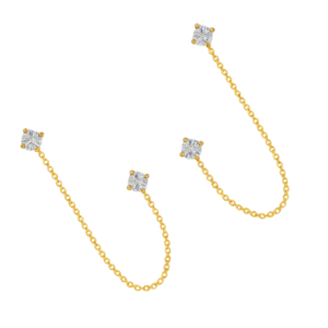 White CZ Ear Chain Studs - 925 Sterling Silver Gold Plated