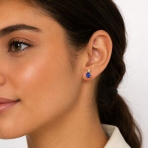 Sapphire Drop Studs - 925 Sterling Silver Gold Plated