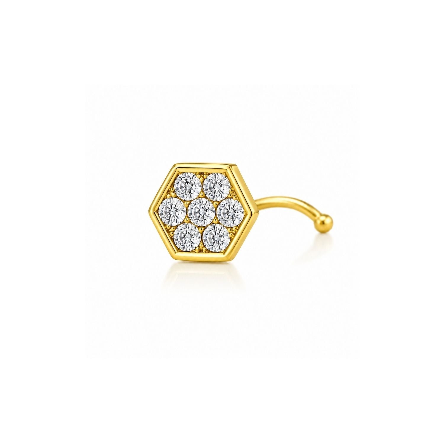 Hexagon Stud Pave CZ Nose Pin 925 Sterling Silver