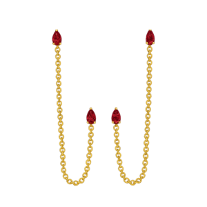 Ruby Drop Ear Chain - 925 Sterling Silver Gold Plated