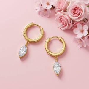 Marquise Drop Huggie - 925 Sterling Silver Gold Plated
