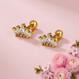 Leaf Bar Marquise White Cz Row Stud Earrings – Sterling Silver