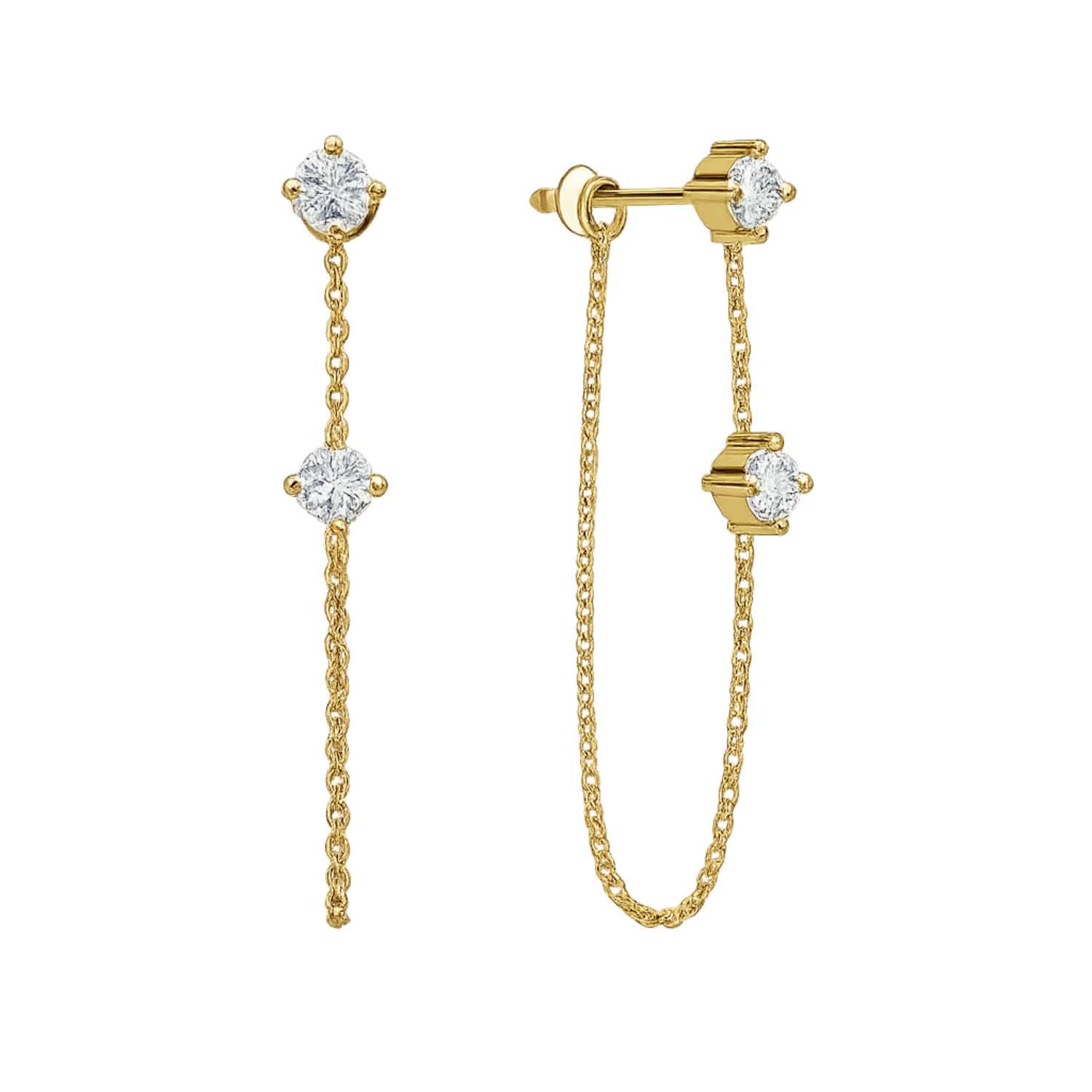 Double Stud Chain Earrings - 925 Sterling Silver Gold Plated - 925 Ananta