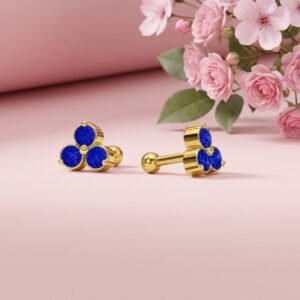 Sapphire Trio Studs - 925 Sterling Silver Gold Plated