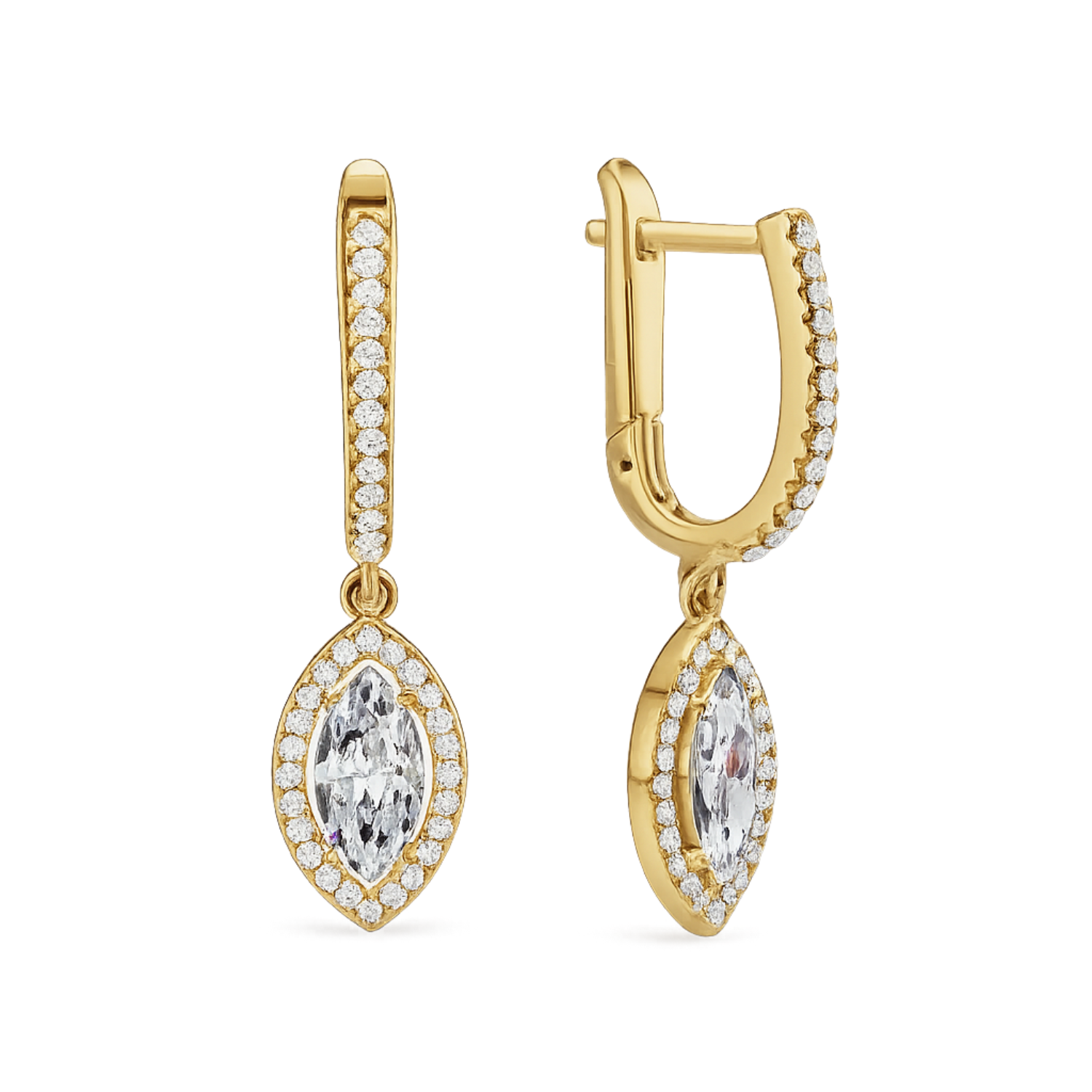 Marquise Diamond Earrings - 925 Sterling Silver Gold Plated - Image 3