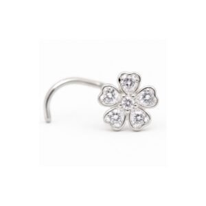 Five Petal Blossom CZ Nose Pin 925 Sterling Silver