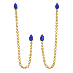 Sapphire Drop Ear Chain - 925 Sterling Silver Gold Plated