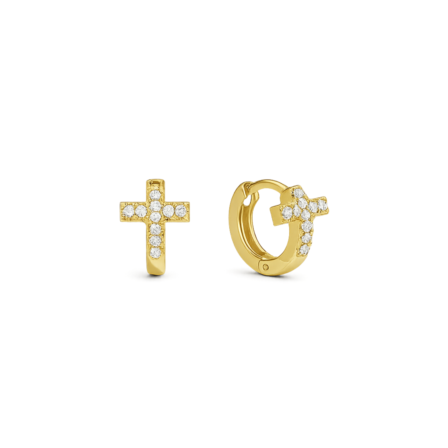 Tiny Pave Cross Huggie Earring - 925 Sterling Silver Gold Plated - Image 3