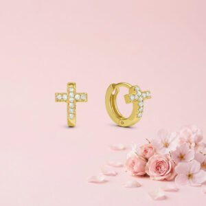 Tiny Pave Cross Huggie Earring - 925 Sterling Silver Gold Plated