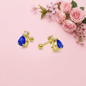 Sapphire Drop Studs - 925 Sterling Silver Gold Plated