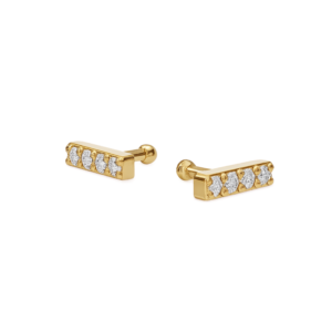 Diamond Bar Studs - 925 Sterling Silver Gold Plated