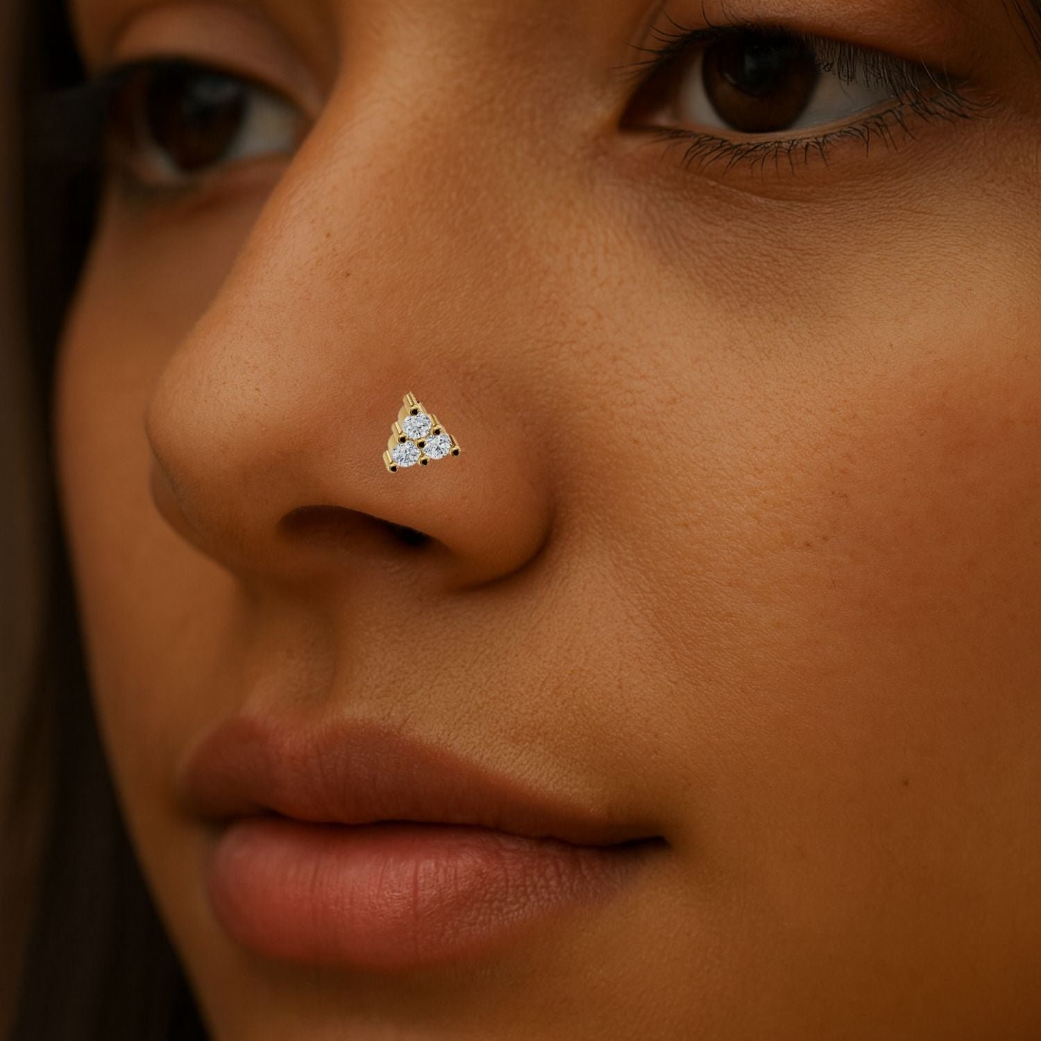 925 Sterling Silver Gold Plated Triangle Cluster Nose Pin - Image 3