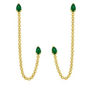 Emerald Drop Ear Chain - 925 Sterling Silver Gold Plated