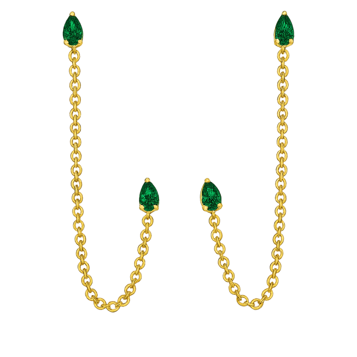 Emerald Drop Ear Chain - 925 Sterling Silver Gold Plated - 925 Ananta