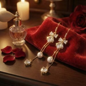 Celestial Stream Pearl Drop Earrings - 925 Sterling Silver Yellow Gold Plated