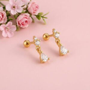 Teardrop Drop Flat Back Studs CZ Dangle Earrings – Sterling Silver
