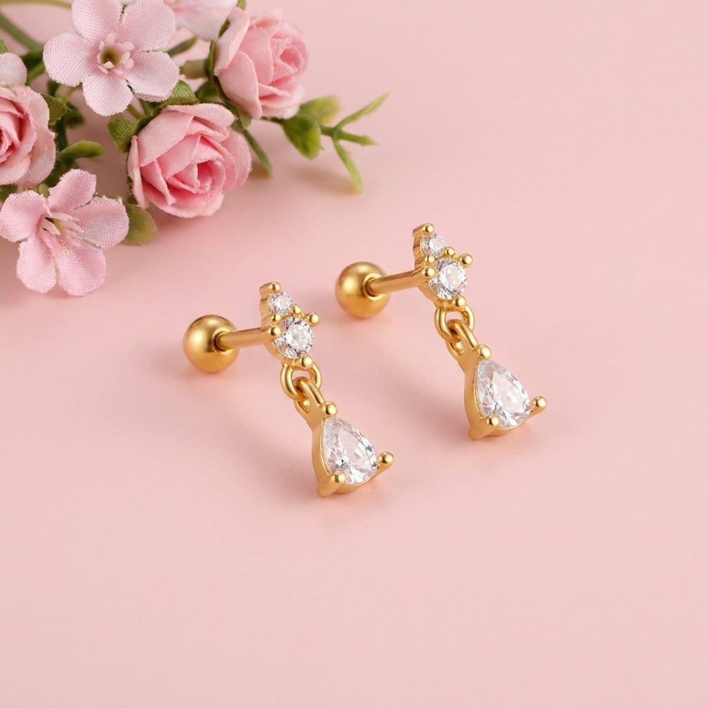 Teardrop Drop Flat Back Studs CZ Dangle Earrings – Sterling Silver