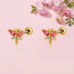 Butterfly Stud Pink Cz Earrings – Sterling Silver