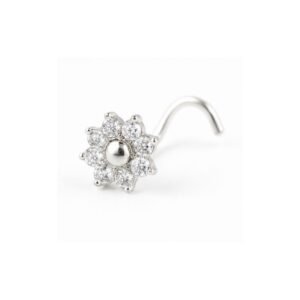 Sunflower Gold Bead CZ Nose Pin 925 Sterling Silver