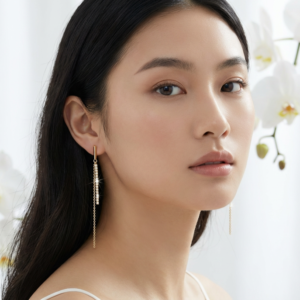 Bar Studded Layer Chain Dangle Earrings - Sterling Silver Gold Plated