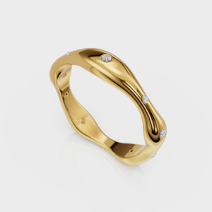 Studded Wave Ring - 925 Sterling Silver Gold Plated