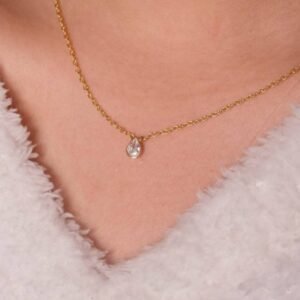 Pear Diamond Necklace - 925 Sterling Silver Gold Plated