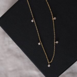 Drop Diamond Necklace - 925 Sterling Silver Gold Plated