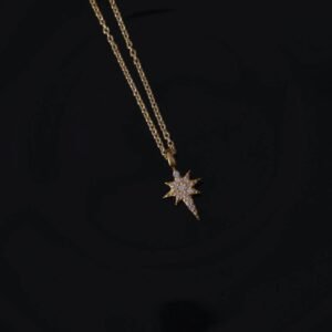 Studded North Star Necklace - 925 Sterling Silver Gold Plated
