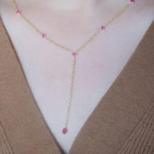Ruby Lariat Necklace - 925 Sterling Silver Gold Plated
