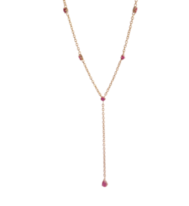 Ruby Lariat Necklace - 925 Sterling Silver Gold Plated