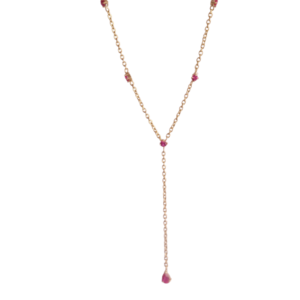 Ruby Lariat Necklace - 925 Sterling Silver Gold Plated
