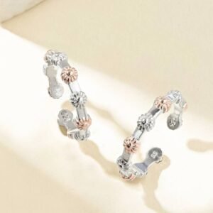 Dual-Tone Floral Silver Toe Ring - 925 Sterling Silver