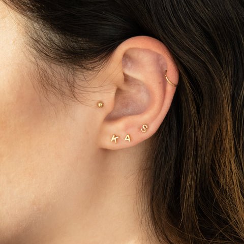 Tiny Initial Stud Earring - Sterling Silver