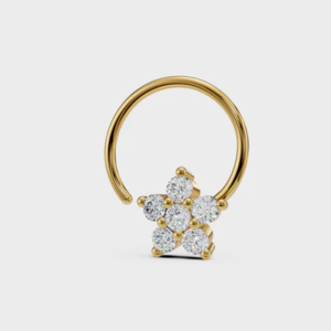 925 Sterling Silver Gold Plated Floral White Cz Cluster Nose Pin| Piercing Jewelry