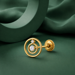 Double Circle White CZ Nose Pin – 925 Sterling Silver Gold Plated Screw Nose Stud