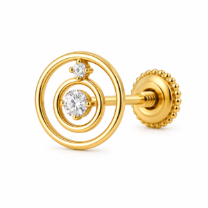 Double Circle White CZ Nose Pin – 925 Sterling Silver Gold Plated Screw Nose Stud