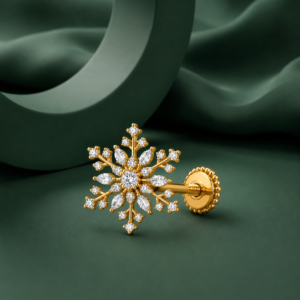 Snowflake White CZ Nose Pin – 925 Sterling Silver Gold Plated Screw Nose Stud