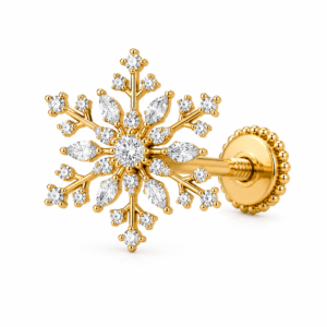 Snowflake White CZ Nose Pin – 925 Sterling Silver Gold Plated Screw Nose Stud