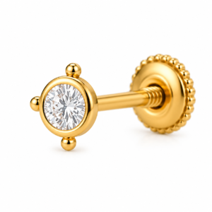Classic Solitaire White CZ Nose Pin – 925 Sterling Silver Gold Plated Screw Nose Stud
