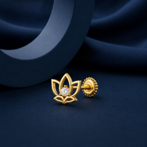 Lotus White CZ Nose Pin – 925 Sterling Silver Gold Plated Screw Nose Stud
