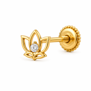 Lotus White CZ Nose Pin – 925 Sterling Silver Gold Plated Screw Nose Stud