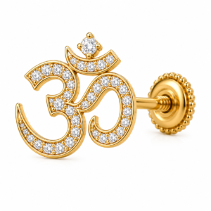Om White CZ Nose Pin – 925 Sterling Silver Gold Plated Screw Nose Stud