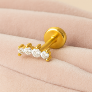 925 Sterling Silver Gold Plated Four Stone Nose Pin | Piercing Jewelry